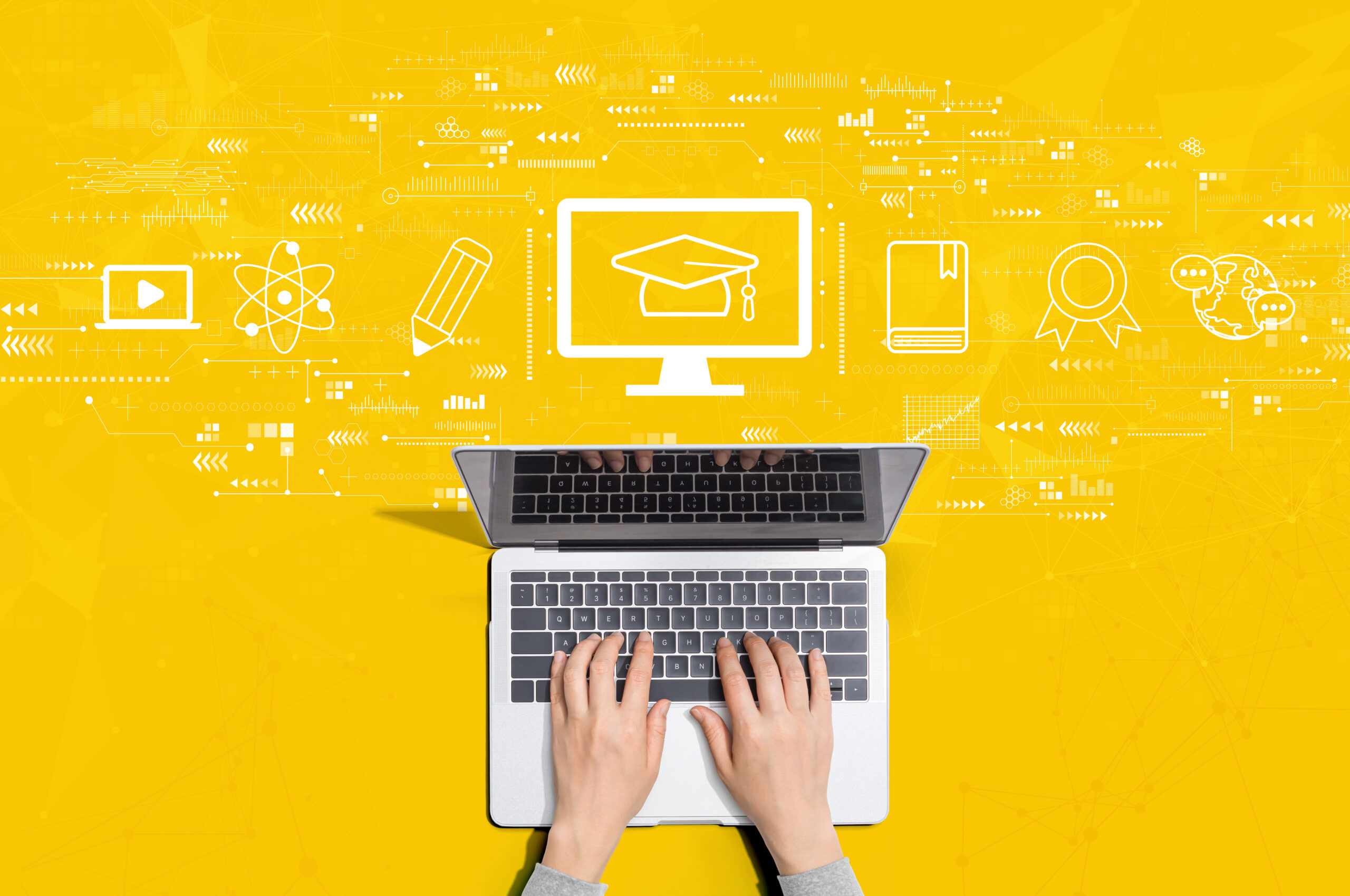 E-learning concept with person using laptop